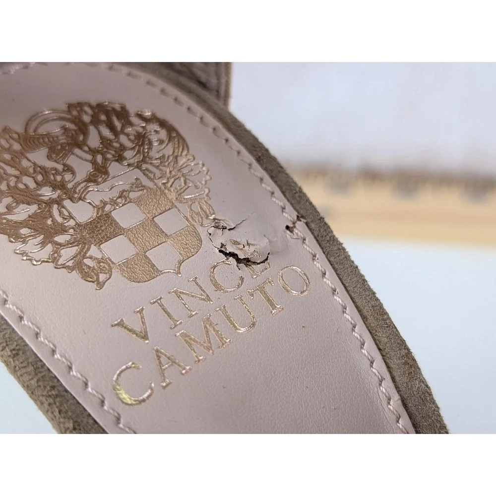 Vince Camuto Women Taupe Suede Snake Print Platform Block Heel Sandals Size 7M